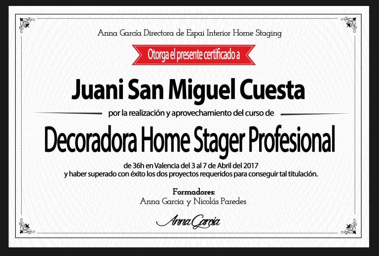 Diploma Home Stager Profesional Juani San Miguel Cuesta